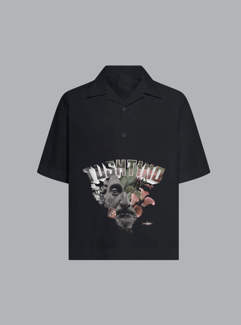 Mens Tushtino  Timeless black Cotton Short-Sleeve Shirt | Tush PA