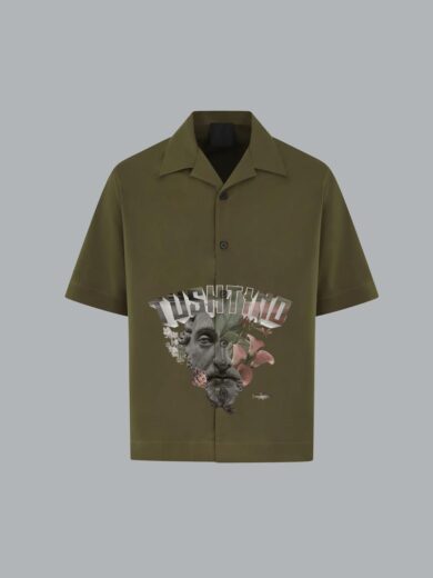 Mens Tushtino  Timeless Army green Cotton  Short-Sleeve Shirt | Tush PA